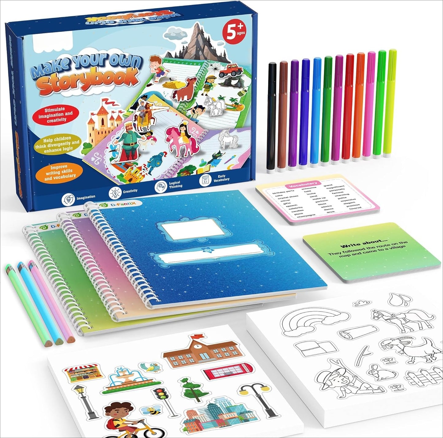 OMOMMD My Storybook Art Kit, Creative Writing & Drawing Activity Set for Boys & Girls, Hardcover Comic Book Making Kit with Stickers, DIY Arts and Crafts Supplies Gifts for Kids Ages 5, 6, 7, 8-12