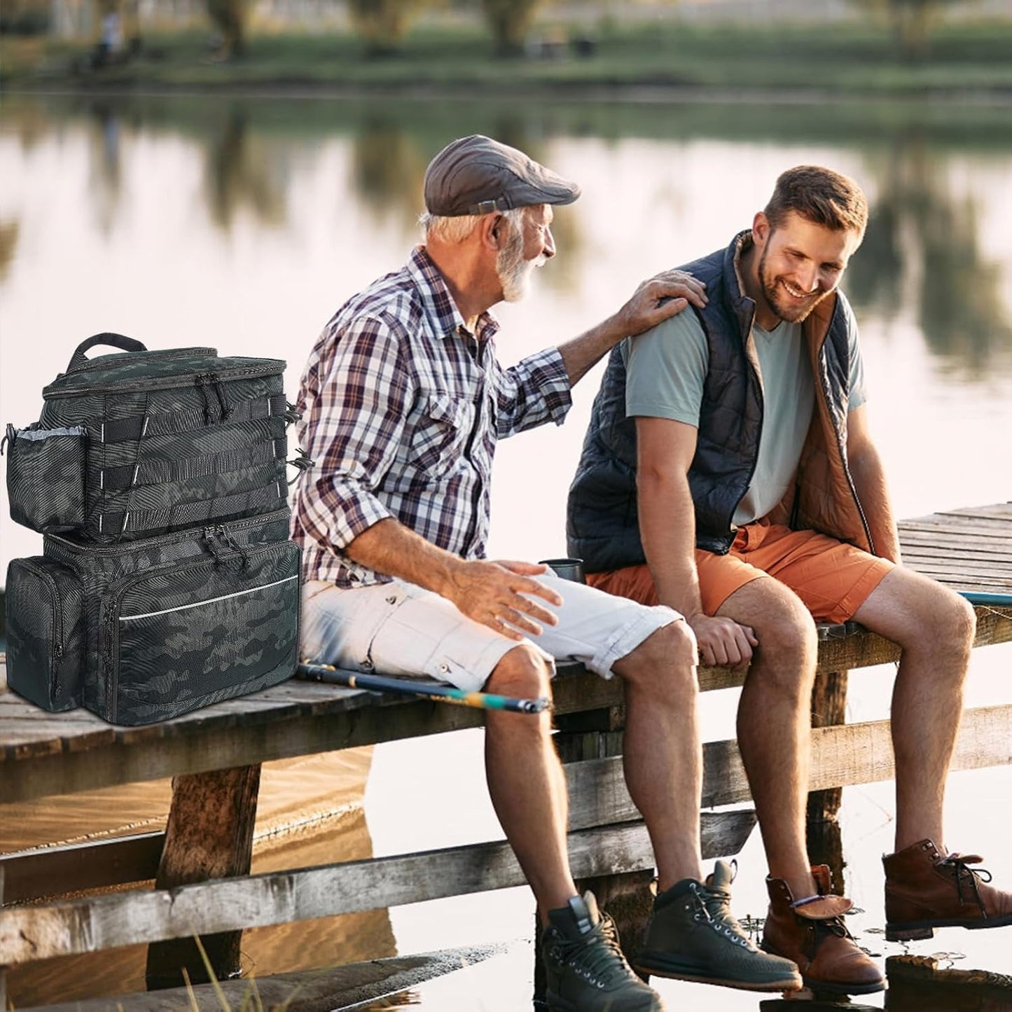 Fishing Backpack, Water Resistant Fishing Tackle Box Bag with Rod Holders & Cooler, Gear Gifts for Men