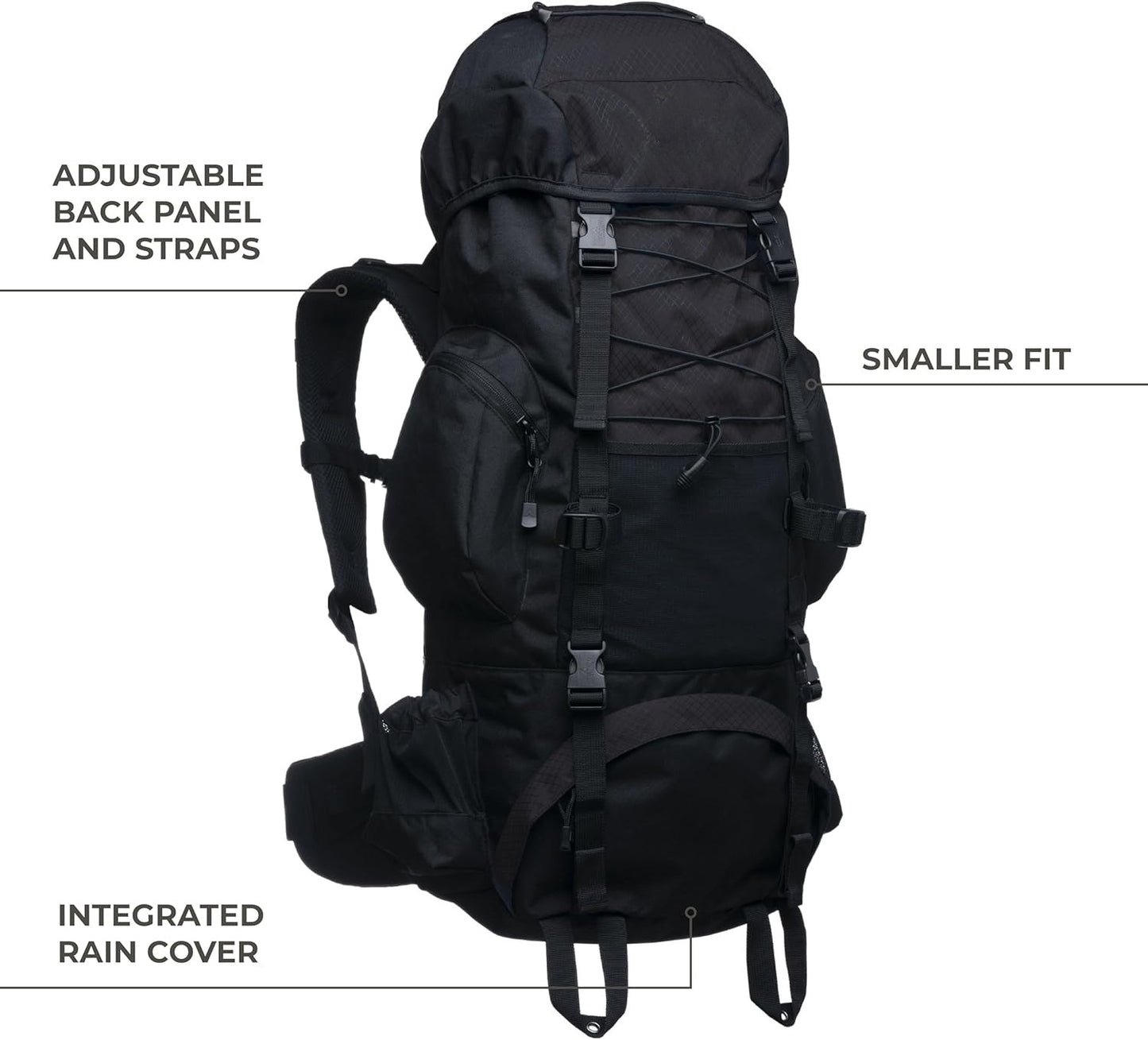55L Internal Frame Backpack for Hiking, Camping, Backpacking, Rain Cover Included