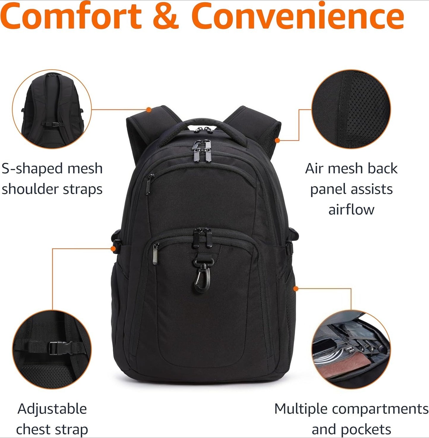 Travel Laptop Backpack for 17 in / 43.1 cm Laptop, Black