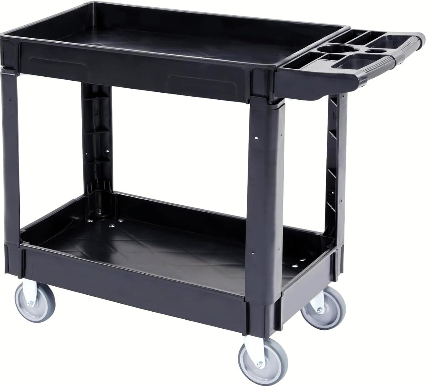 Utility Service Cart, 2 Shelf  Duty Plastic Rolling Utility Cart, Medium Lipped Shelf, 360° Swivel Wheels