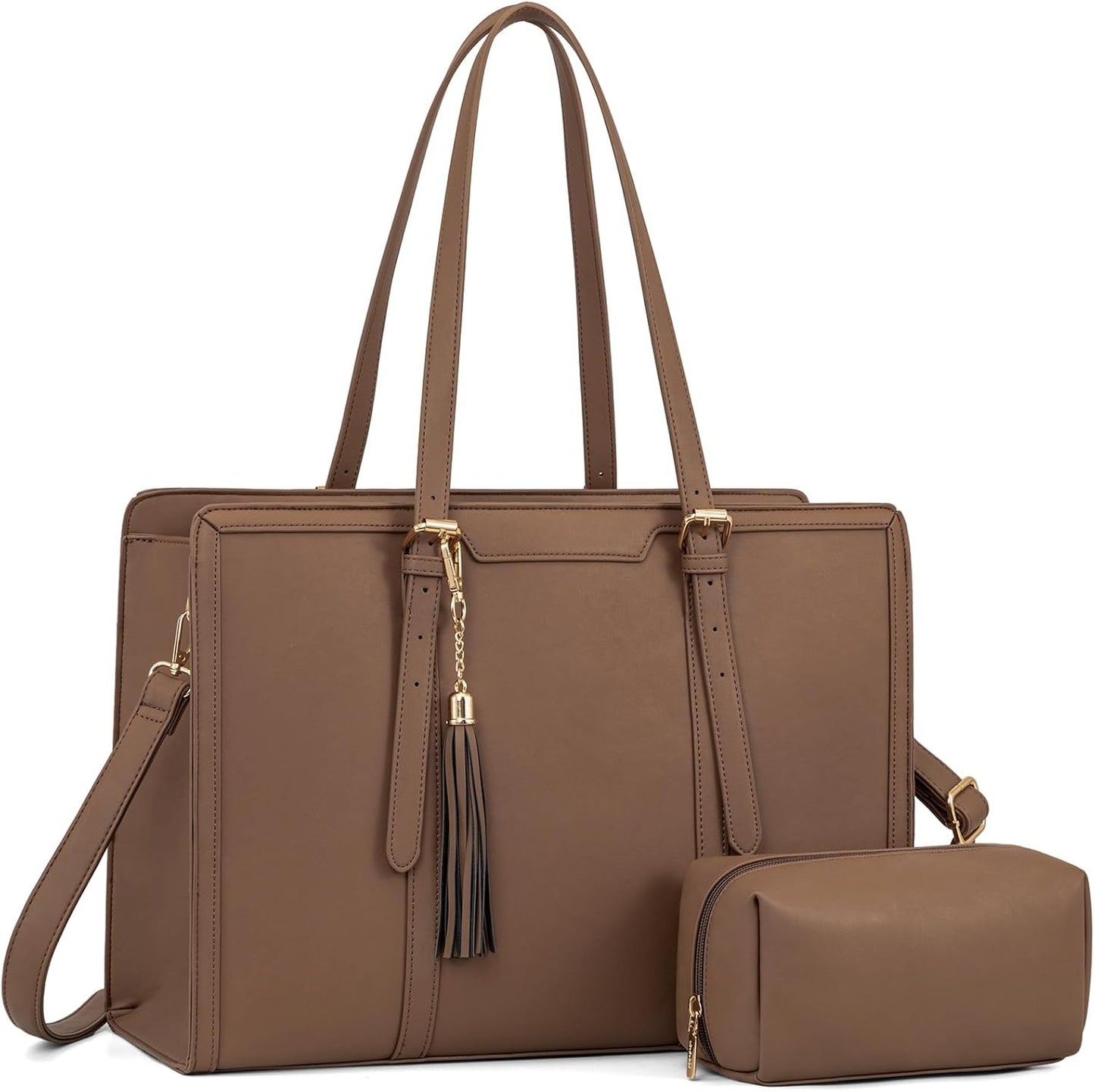 Women 15.6 inch Lightweight PU Laptop Tote Bag, Large Capacity Computer for Business, Work, Office, Travel